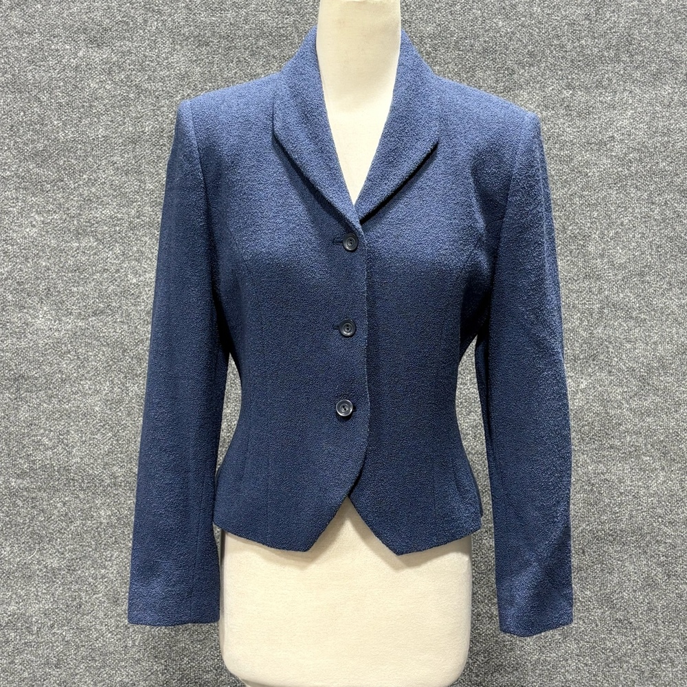 Studio 121 Blazer Womens 6 Blue Wool Blend 3 Button Jacket Japan Lined Boucle